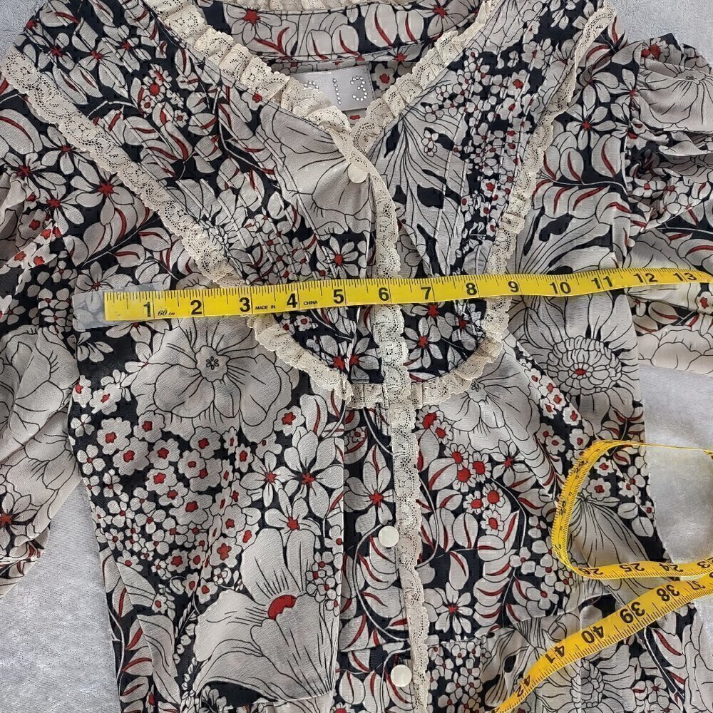 213 by Michelle Kim Multicolor Long Lace Sleeve Victorian Inspired Blouse Sz S - Picture 10 of 15